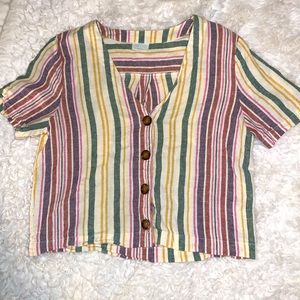 Abound boxy crop linen striped shirt